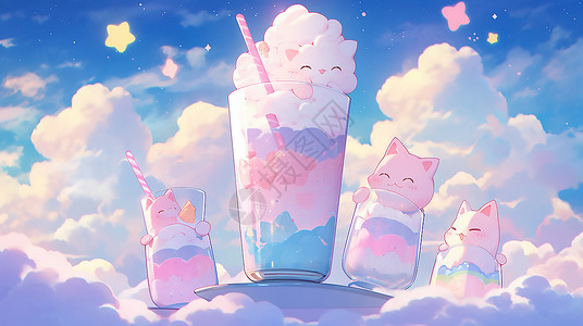 粉色猫抓杯饮料彩色可爱冷饮杯插画