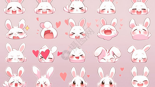 可爱的卡通小白兔头部各种表情图片