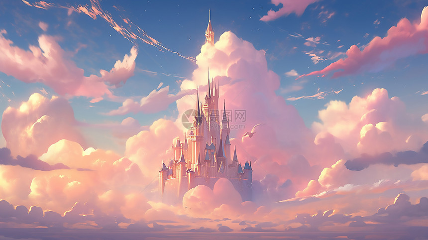 云朵中的可爱城堡图片