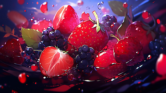 草莓和葡萄插画图片