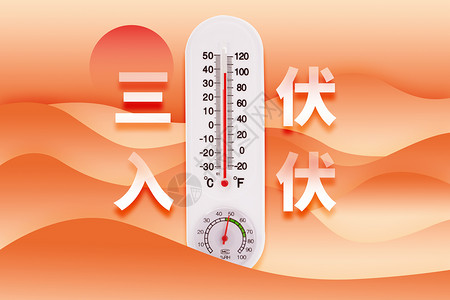 温度计外壳三伏橙色创意温度计设计图片