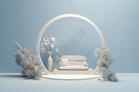 床极简圆形展位花朵3D极简设计柔和梦幻插画