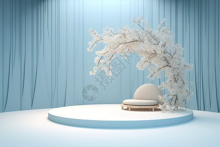 展位背景板圆形展位花朵3D柔和梦幻设计插画
