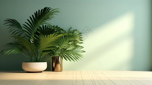 槟榔叶电商产品展台绿植棕榈叶绿色设计背景设计图片