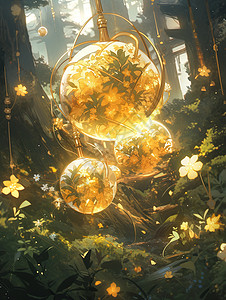 金色卡通光线浪漫橙色花朵背景图片