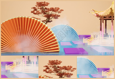 中国风凉亭UE三维中国风背景设计图片