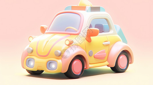 儿童玩具汽车可爱的黄色卡通儿童小汽车插画