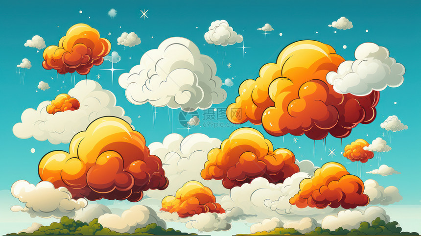 卡通可爱的橙色云朵与白色云朵图片