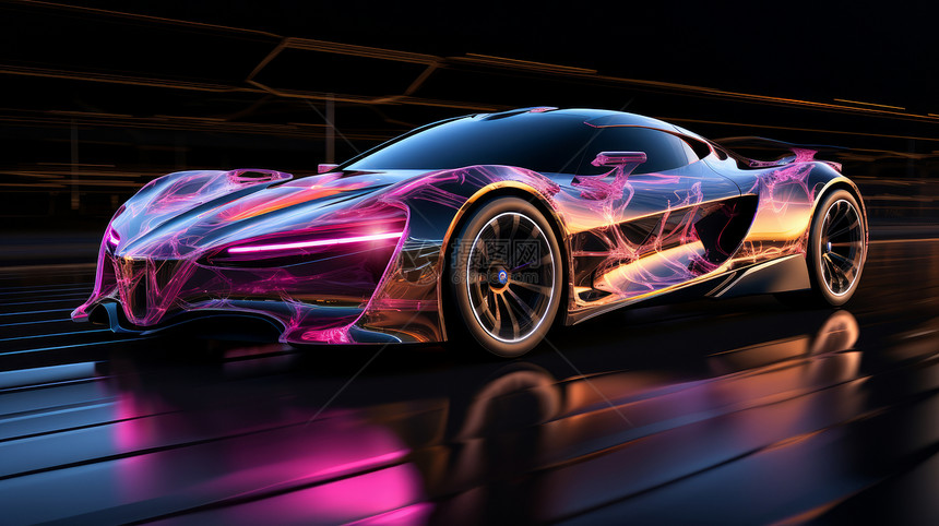 粉色霓虹光流线型汽车图片