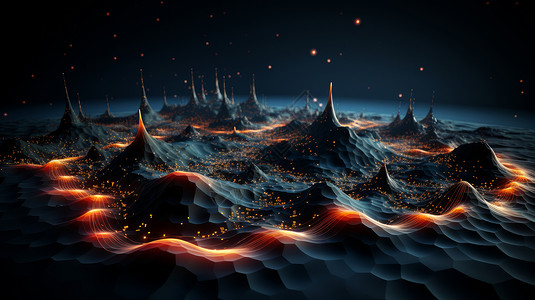 科幻小岛上连成线的科幻粒子背景图片