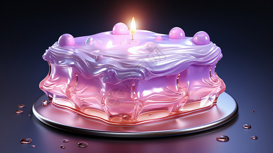 点燃蜡烛的粉色渐变立体卡通蛋糕图片