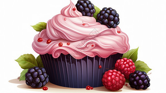 卡通双莓粉色奶油蛋糕背景图片