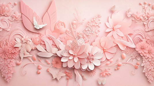 卡通粉色主题立体花装饰墙背景图片