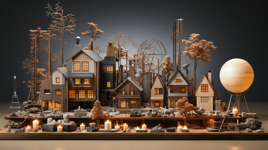 立体卡通木质房子模型图片