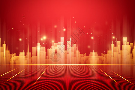 年终大会展板红色创意几何光效红金背景设计图片