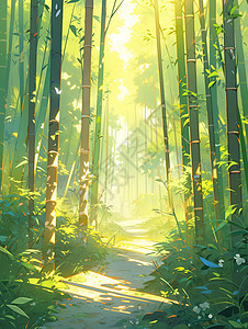 夏天清新绿意的竹林插画图片