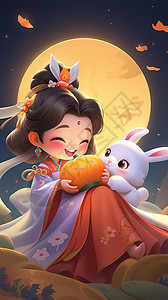 中秋节海报可爱嫦娥仙女玉兔背景图片