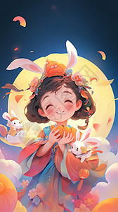 中秋节海报卡哇伊嫦娥仙女玉兔背景图片
