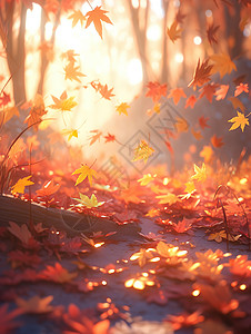 秋天阳光下的落叶枫叶美丽梦幻图片