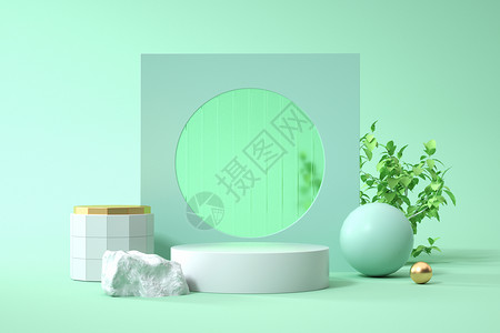 肥皂banner绿色简约展台设计图片