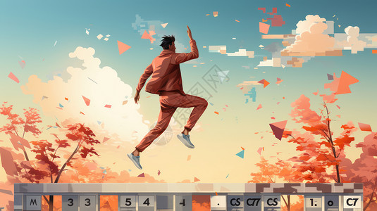 在天空奔跑的卡通扁平风男人背景图片