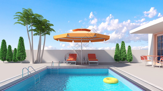 椰子树植物夏日泳池场景设计图片