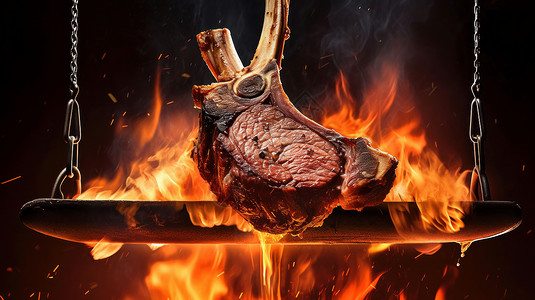 鲜嫩诱人的大火烤羊排美食高清图片