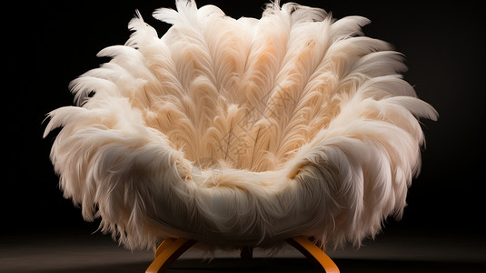 豪华椅子米色长长的羽毛沙发椅创意家具插画