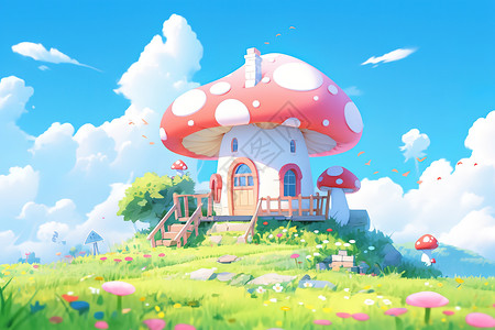 可爱卡通蘑菇小屋3D背景图片