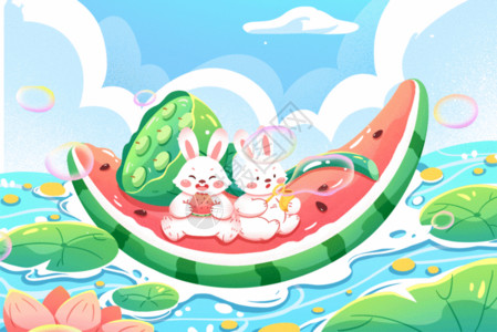 吹泡泡可爱清新夏天可爱兔子GIF高清图片