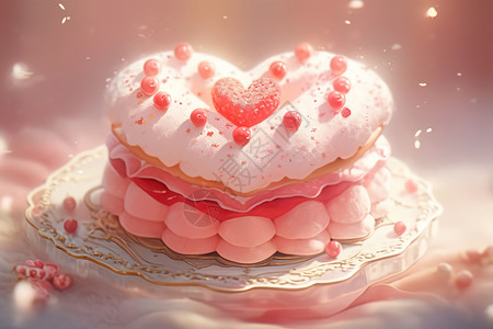 一颗珍珠情人节七夕蛋糕可爱心形甜品插画