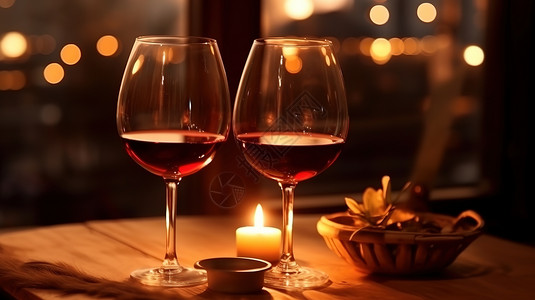 浪漫情人节精致的红酒杯图片