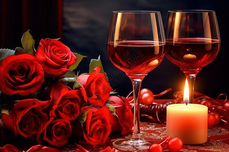 玫瑰蜡烛酒杯情人节图片