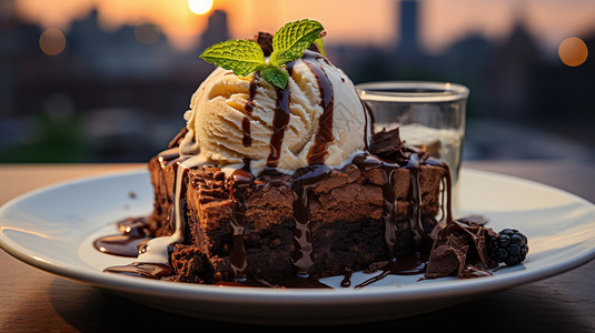 巧克力蛋糕冰激凌球甜品高清图片