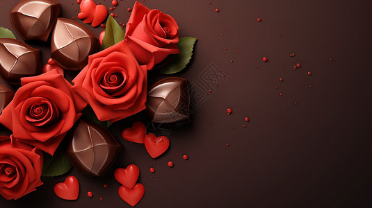 玫瑰巧克力情人节爱情巧克力和玫瑰插画