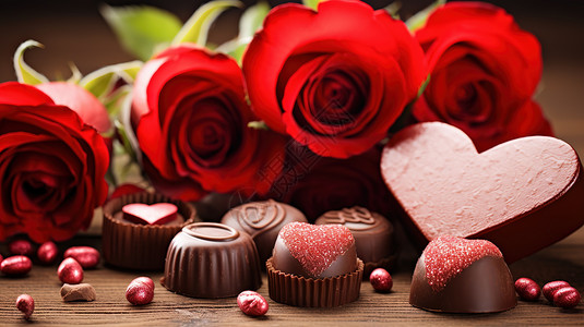 七夕情人节爱情巧克力和玫瑰背景图片