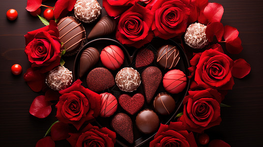 浪漫七夕情人节爱情巧克力和玫瑰图片