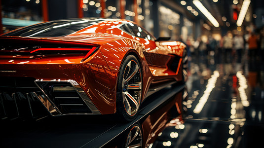 时尚红色高反光漆面汽车背景图片