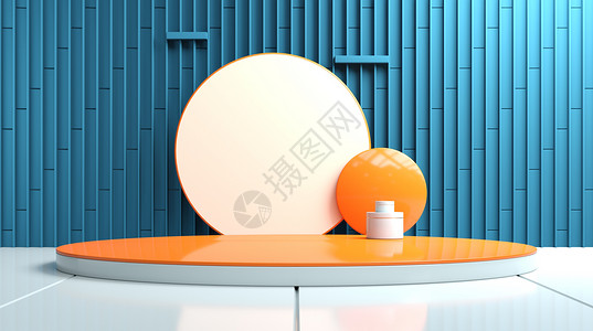 橙色圆形水印通用几何展台设计图片
