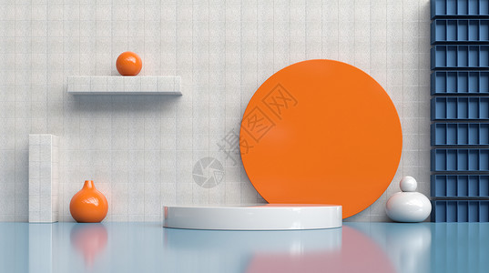 橙色圆形标签通用几何展台设计图片
