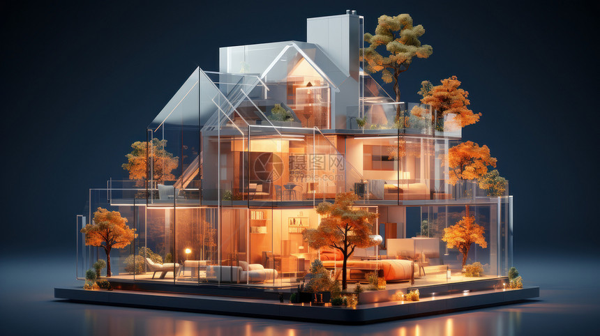 立体发光的透明卡通房子图片