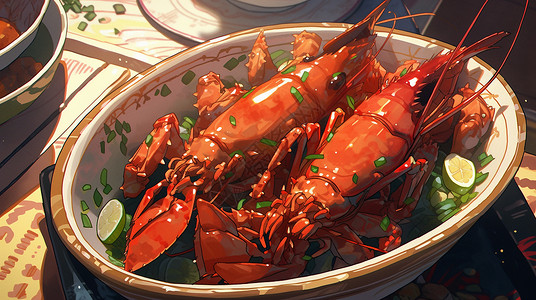 虾晚餐夏天美食小龙虾插画