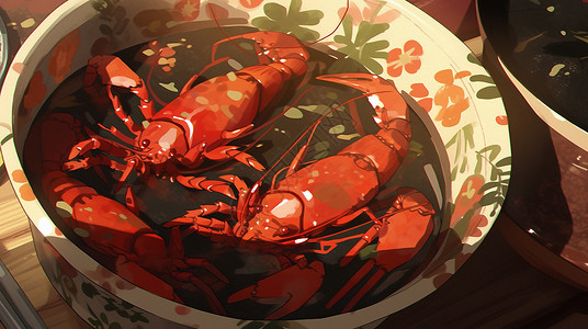 五香大龙虾夏天中式美食小龙虾插画