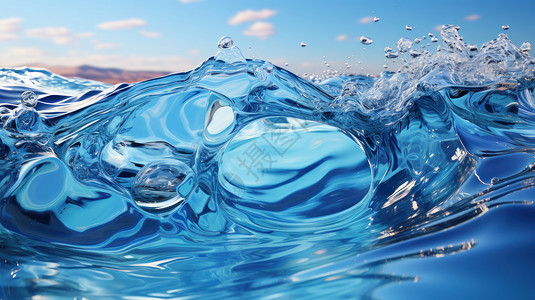 蓝色水纹水圈清澈的海水与海浪插画