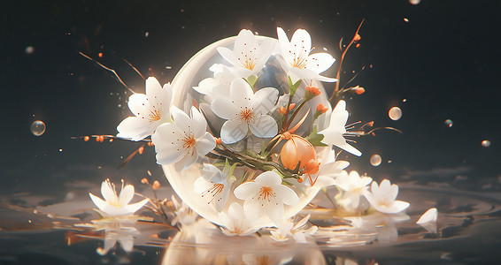 开在水上的小白花背景图片