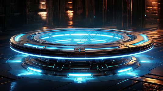蓝色发光的金属质感科幻圆形展台背景图片