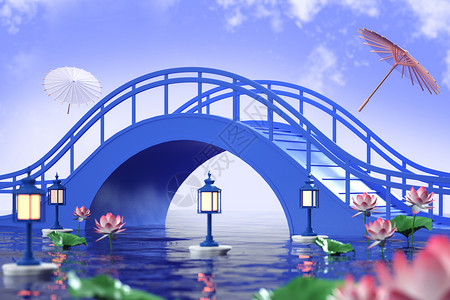 荷叶伞七夕鹊桥水面场景设计图片