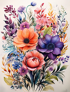 插画手绘花卉图案背景图片