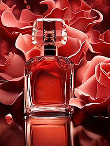 红玫瑰香水玻璃瓶背景图片