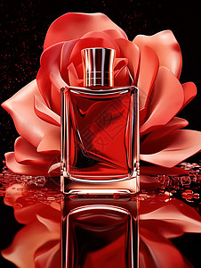 红玫瑰玻璃瓶装香水背景图片